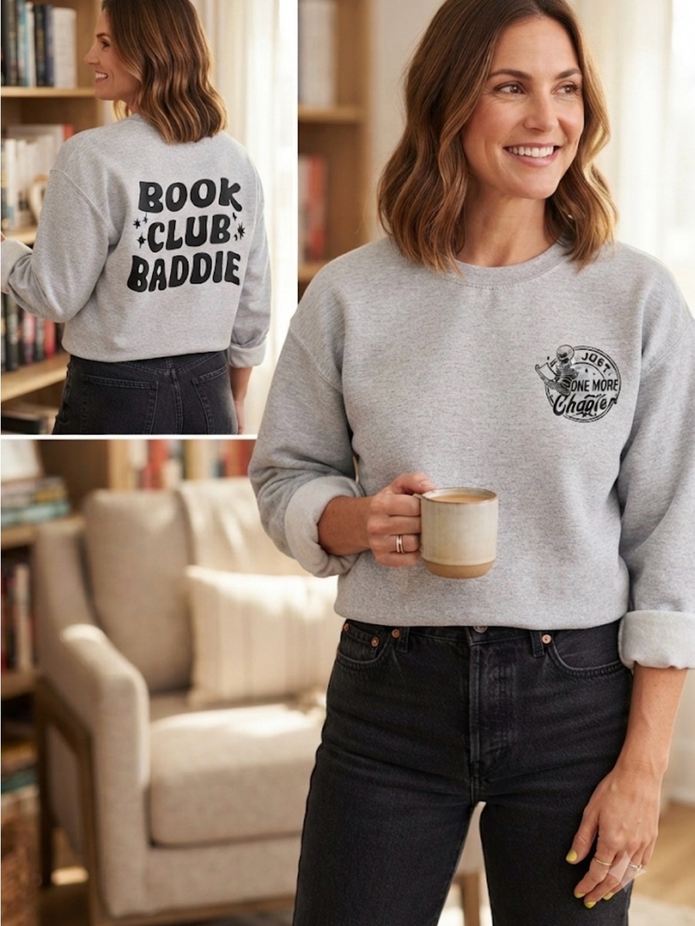 Gildan Gray "Book Club Baddie" Graphic Sweatshirt